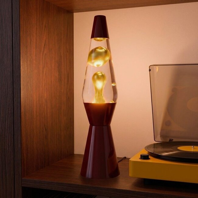 Fisura - Lava Lamp Rocket - transparent liquid, golden lava, burgundy base