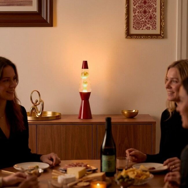 Fisura - Lava Lamp Raket - transparante vloeistof, gouden lava, bordeaux voet