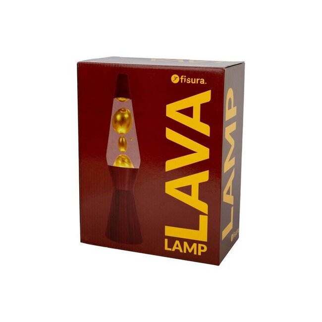 Fisura - Lava Lamp Raket - transparante vloeistof, gouden lava, bordeaux voet