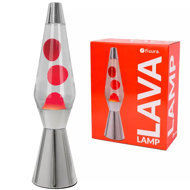 Fisura - Lampe à Lave Fusée - liquide transparent, lave rouge, base chromée