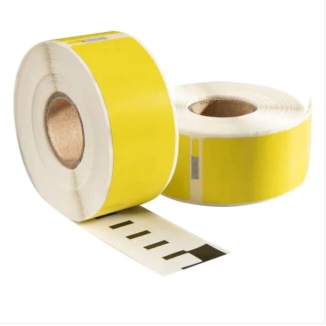 Dymo 11352 / S0722520 compatible labels, 54 mm x 25 mm, 500 etiketten per rol, geel, permanent