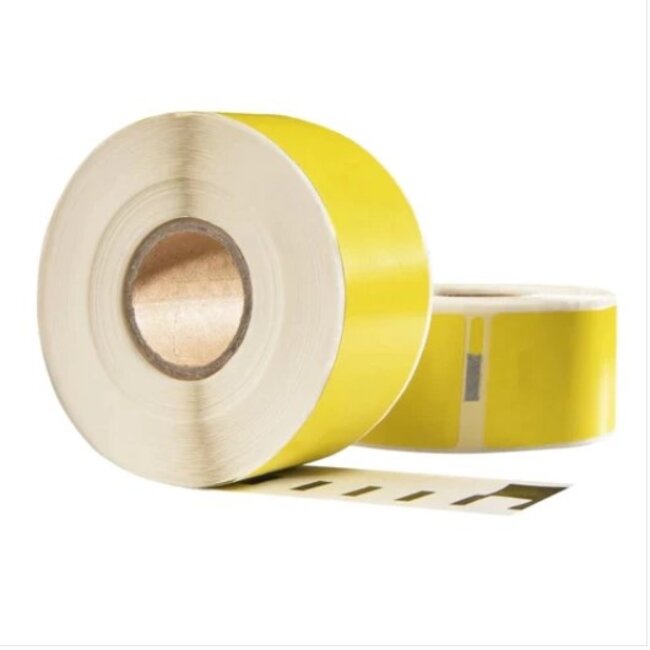 Dymo 11355 / S0722550 Geel compatible labels, 19 mm x 51 mm, 500 etiketten per rol, wit, permanent