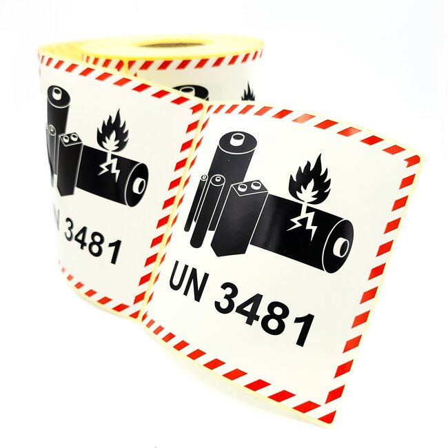 Euro-Label  UN 3481 Etiket Lithium Batteries 100x100 mm - 1000 stuks
