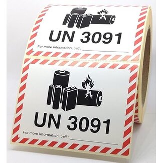 Euro-Label  UN 3091 Etiket Lithium Batteries 100x100mm - 1000 stuks