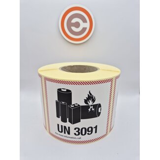 Euro-Label  UN 3091 Etiket Lithium Batteries 100x100mm - 1000 stuks