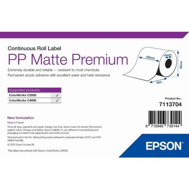Epson PP Matte Label Premium | 105 mm x 29 m | Doorlopend Etiket