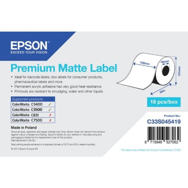 Epson Premium Matte Labelrol | 102 mm x 35 m
