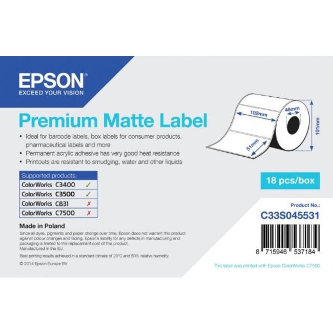 Epson Premium Matte Labels | 102 x 51 mm