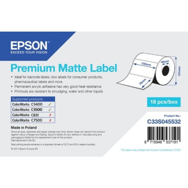 Epson Premium Matte Labels | 102 x 76 mm
