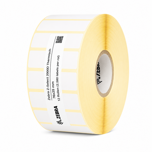 Zebra Z-Select 2000D Thermisch | 76x25 mm | 12 Rollen (2.580 labels per rol)