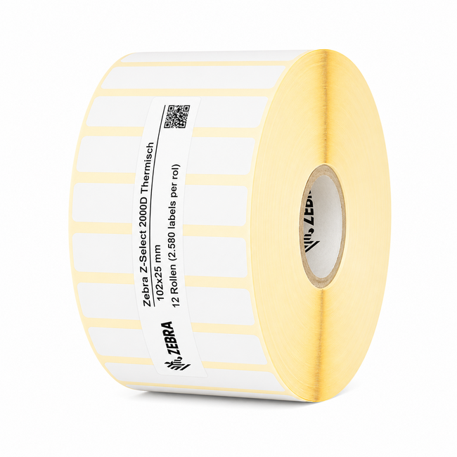 Zebra Z-Select 2000D Thermisch | 102x25 mm | 12 Rollen (2.580 labels per rol)