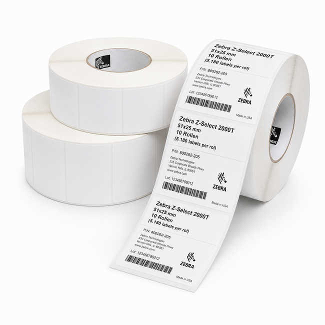 Zebra Z-Select 2000T | 51x25 mm | 10 Rollen (5.180 labels per rol)