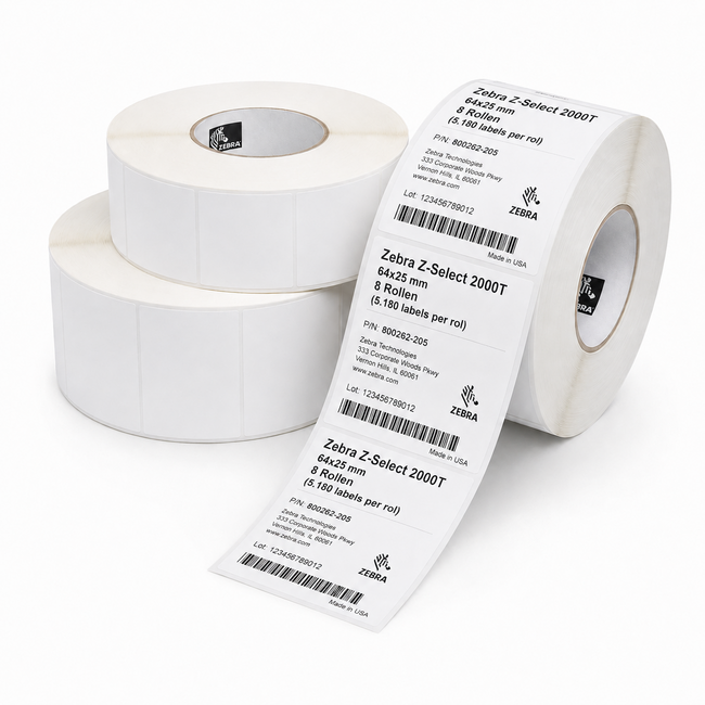 Zebra Z-Select 2000T | 64x25 mm | 8 Rollen (5.180 labels per rol)