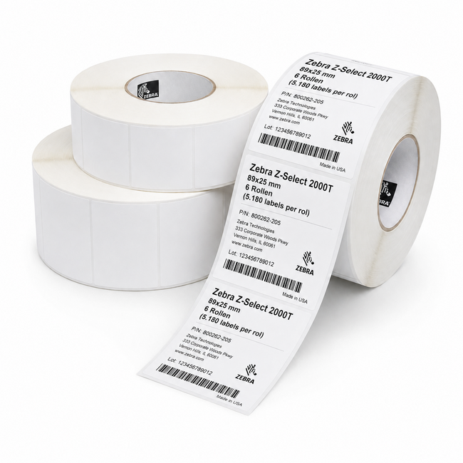 Zebra Z-Select 2000T | 89x25 mm | 6 Rollen (5.180 labels per rol)