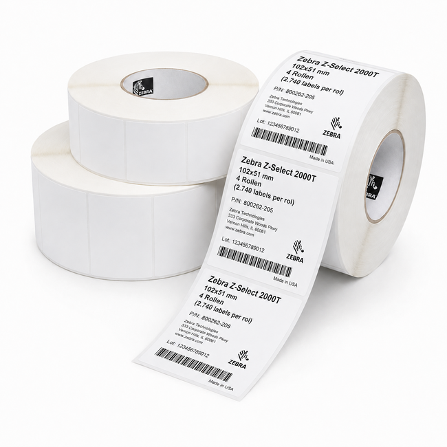 Zebra Z-Select 2000T | 102x51 mm | 4 Rollen (2.740 labels per rol)