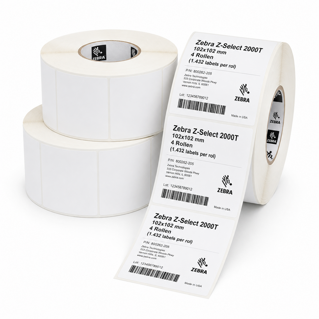 Zebra Z-Select 2000T | 102x102 mm | 4 Rollen (1.432 labels per rol)