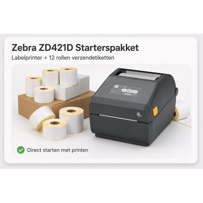 Zebra ZD421D Starterspakket | Labelprinter + 12 rollen verzendetiketten