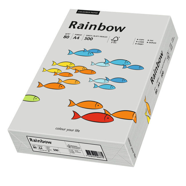 Euro-Label BV 1 pak Rainbow gekleurd papier, 500 vel, kleur grijs
