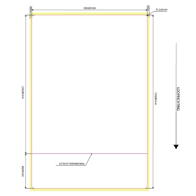 10 rollen labels - 100x150 met horizontale slit op 30mm.