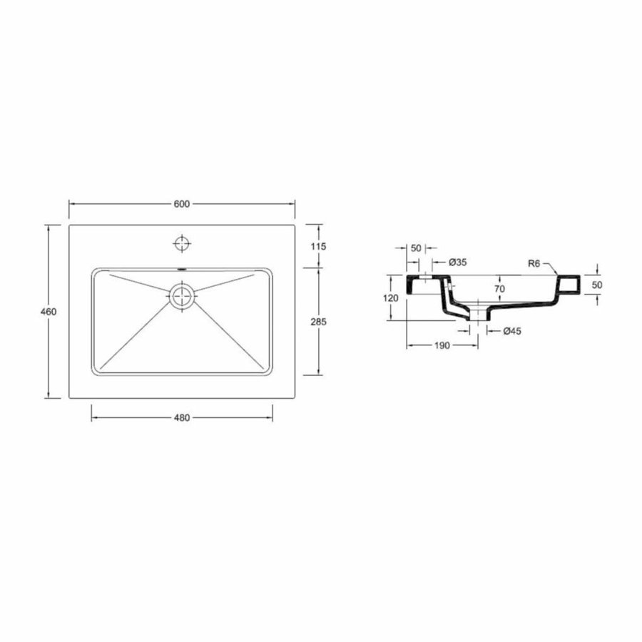 Wastafel Keramiek 60, 80,100,120 Cm (0,1 Of 2 Kraangaten)