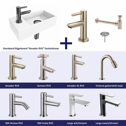 Fonteinset Versus Links Glans Wit Rvs (Keuze Uit 8 Kranen)Fonteinset 