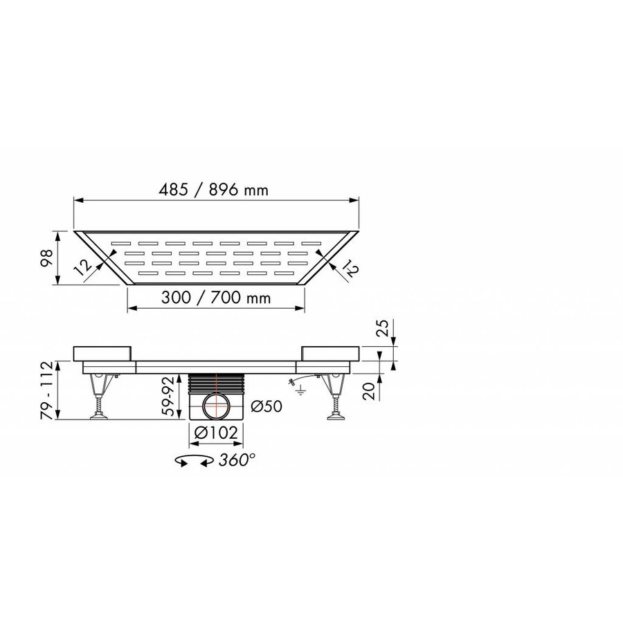 Rvs Douchegoot Met Schuine Zijde 48,5X30 / 89,6X70 Cm