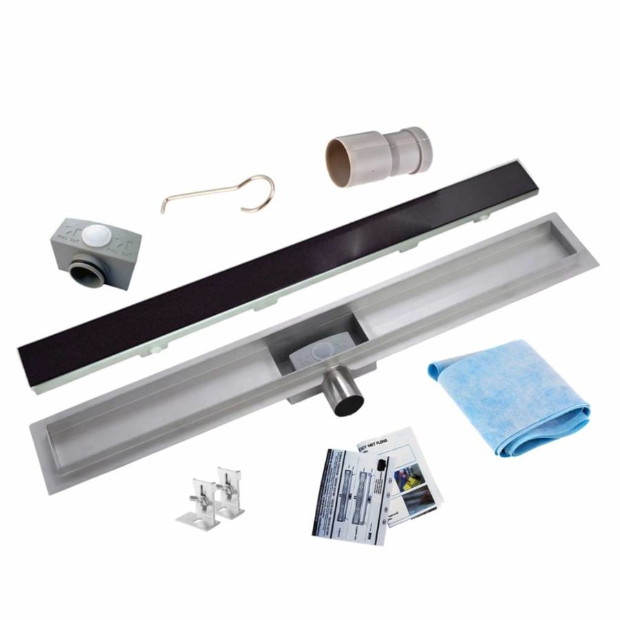 RVS Douchegoot Met los sifon en GLAS rooster 7cm breed (50 t/m 110cm)