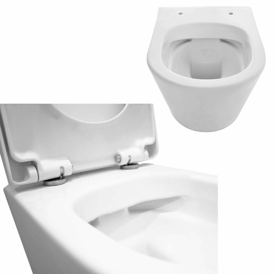 UP100 Toiletset 42 Aqua Splash Rimless MAT wit Met bril en Drukplaat