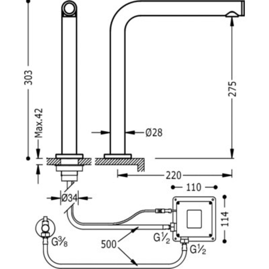 Max Elektronische wasbakkraan 1 uitgang TOUCH‑TRES met soft touch systeem 161445