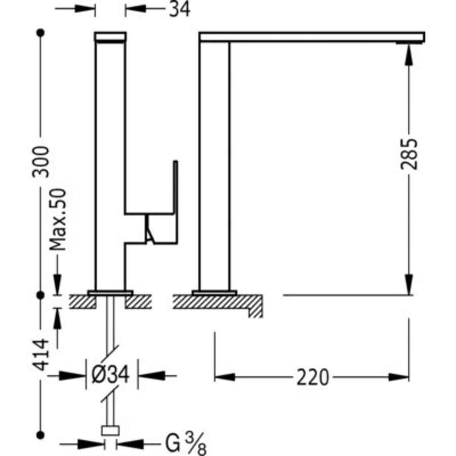 Top Keukenkraan CUADRO‑TRES uitloop 34x10 mm 106486