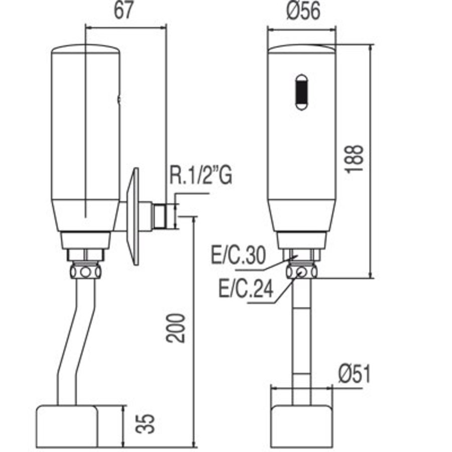 Trestronic Elektronische kraan voor urinoir met 2 buizen verstelbaar aan urinoir 112206