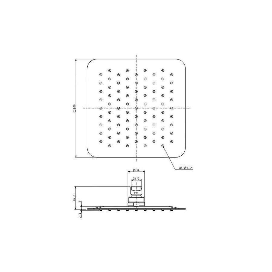 Ufo Luxe Hoofddouche Vierkant 200Mm Ultra Plat Chroom