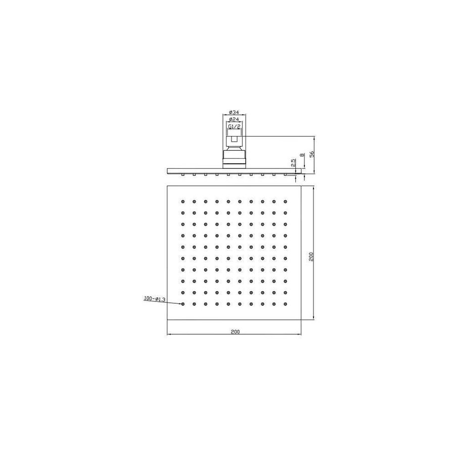 Luxe Mess.Hoofddouche Vierkant 200Mmx8Mm Chroom
