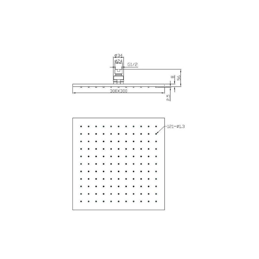 Luxe Mess.Hoofddouche Vierkant 300Mmx8Mm Chroom