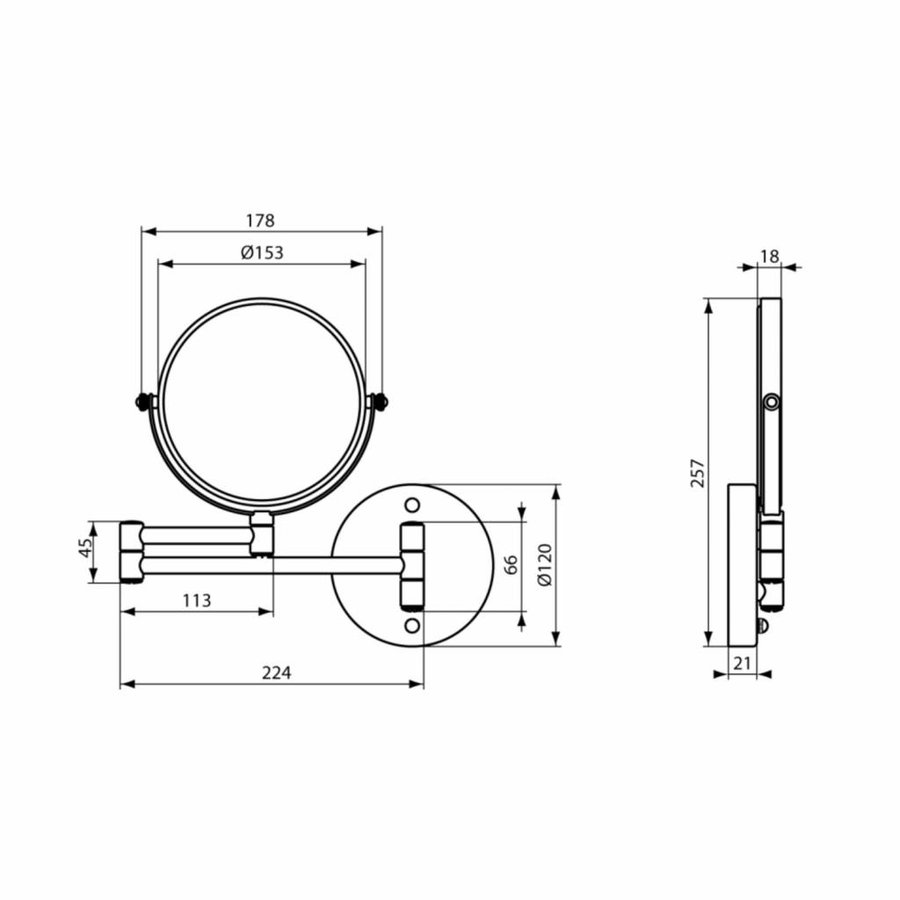 Scheerspiegel Wand Rond Vergrotend Draaibaar Ø15cm Chroom