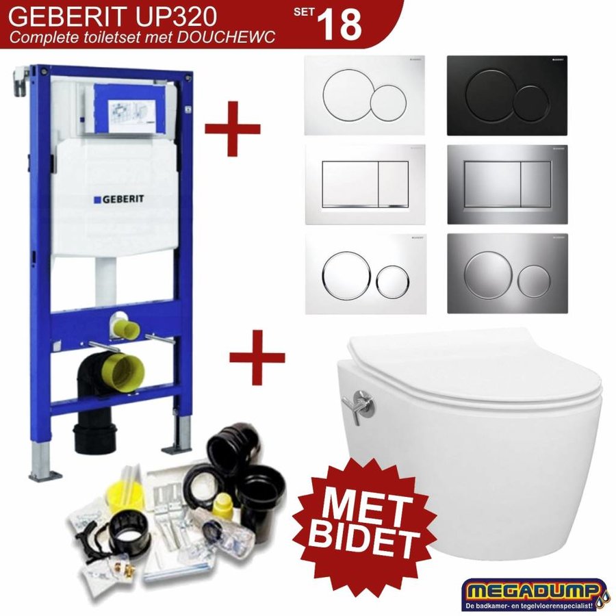 UP320 Toiletset 18 Idevit Alfa Met Bidet Rimfree En Drukplaat