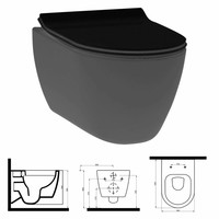 UP100 Toiletset 13 Idevit Alfa Matzwart Rimfree Met Bril En Drukplaat