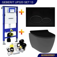 UP320 Toiletset 13 Idevit Alfa Matzwart Rimfree Met Matzwarte Drukplaat