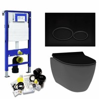 UP320 Toiletset 13 Idevit Alfa Matzwart Rimfree Met Matzwarte Drukplaat