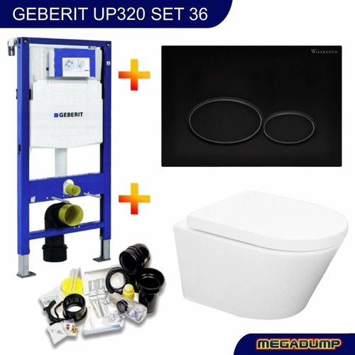 UP320 Toiletset 36 Aqua Splash Vesta Rimless Met Matzwarte Drukplaat 