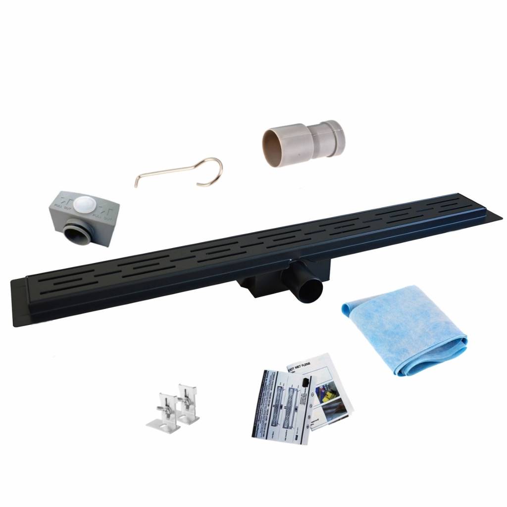 Mat Zwarte Douchegoot RVS met los sifon en DESIGN rooster Megadump Tiel