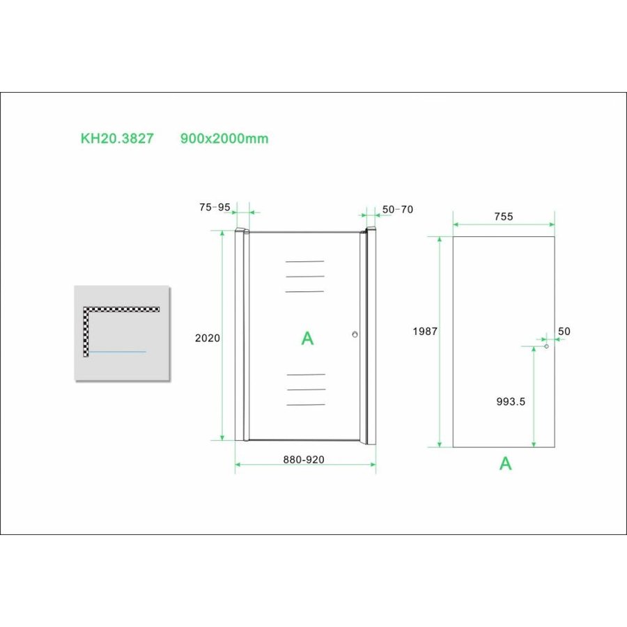 Wiesbaden nisdeur met profiel 900x2020 8mm NANO glas