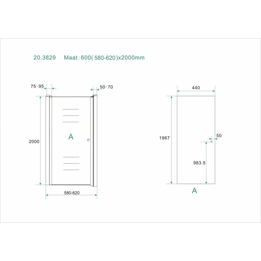 Wiesbaden nisdeur met profiel 600x2020 8mm NANO glas