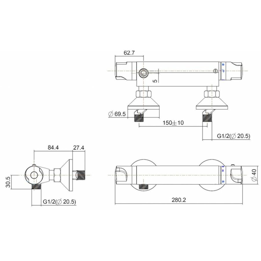 Wiesbaden Universal therm.douchekraan 15cm