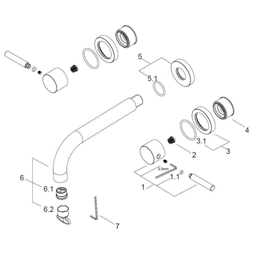 Wiesbaden Caral 2-knops wastafel-afbouwdeel geb.staal
