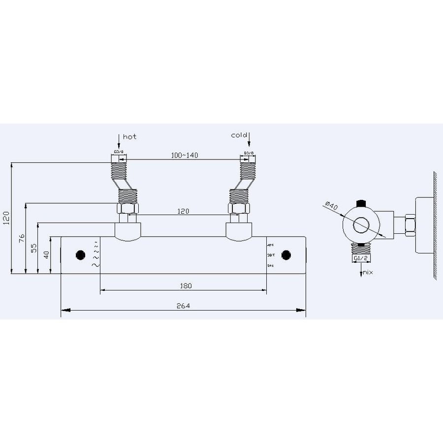 Wiesbaden Rio Therm.douchemengkraan 12cm chroom