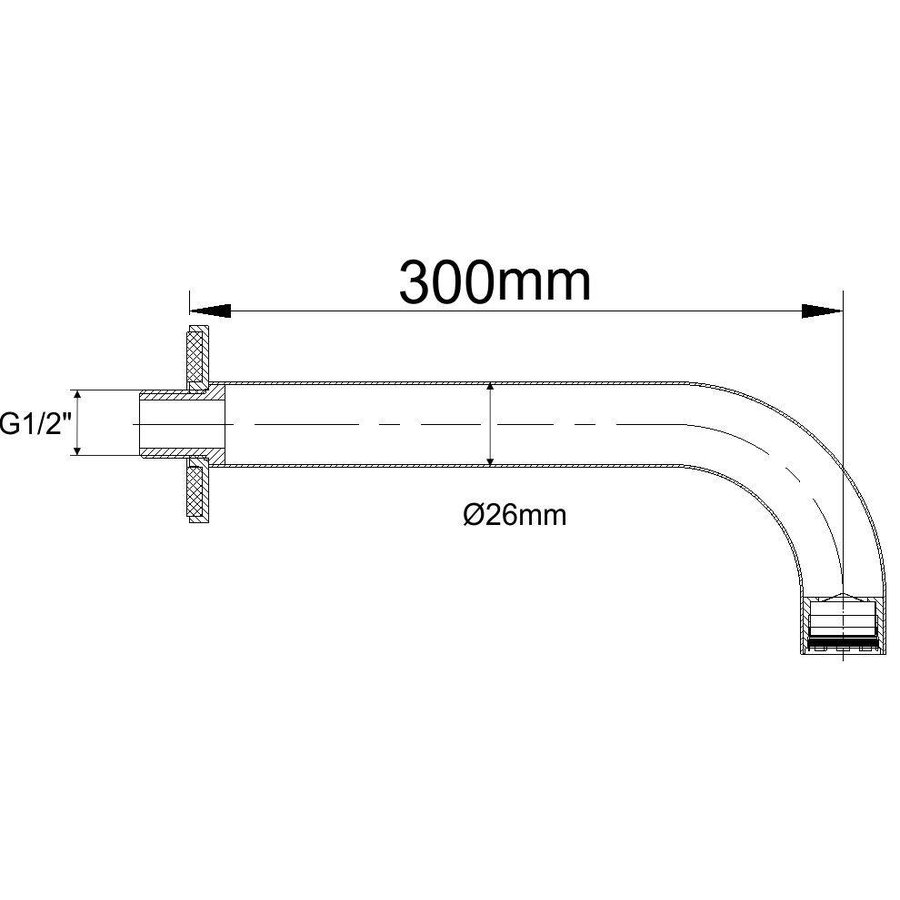 Wiesbaden inbouw-uitloop rond 30cm 1/2'' chroom