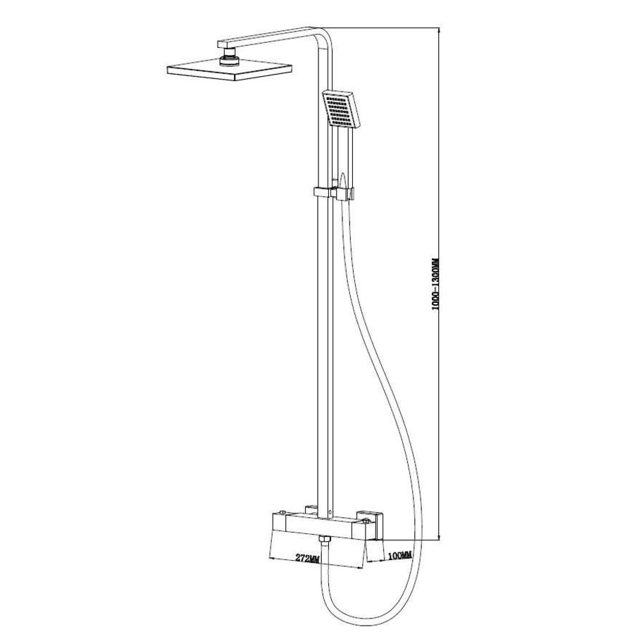 Wiesbaden Rombo-Eco douche-opbouwset + therm, kraan chroom