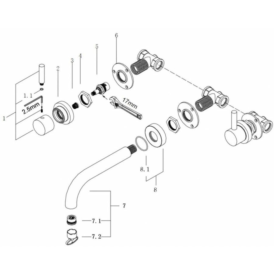 Wiesbaden Caral inbouw-wastafelmengkraan 2-knops chroom