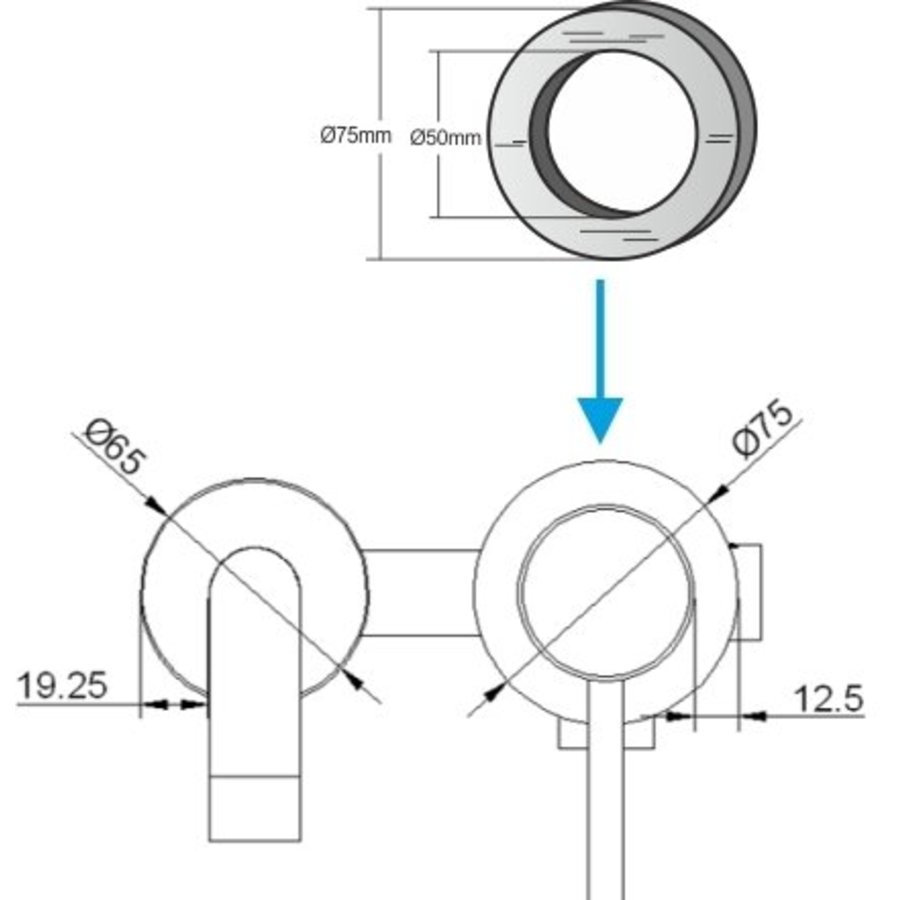 Rozet 75mm tbv kraangedeelte 29.4111 chroom